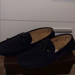 Navy Velvet Buckle Slip On shoe Henry Ferrera